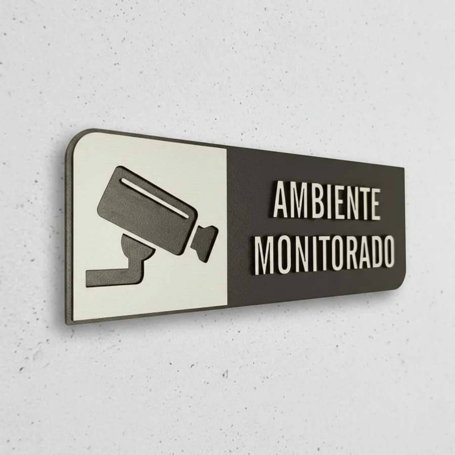 Placa de Sinalização Indicativa MDF 3D - Ambiente Monitorado